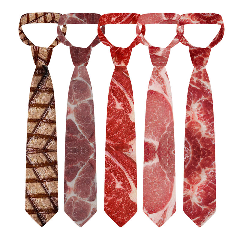 Cravate imprimée de nourriture chaude pour hommes, roman de mode décontracté, cravate de viande intéressante, fête de mariage, chemise d'Halloween, cadeau neutre