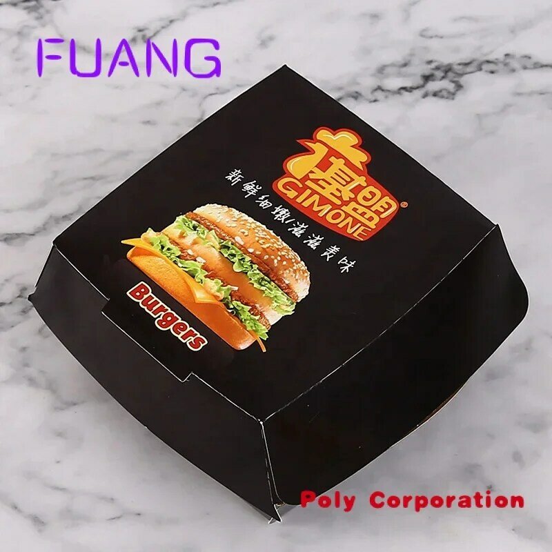 Cajas de embalaje de comida rápida para llevar, embalaje de hamburguesa, hamburguesa, reciclada, impresa personalizada