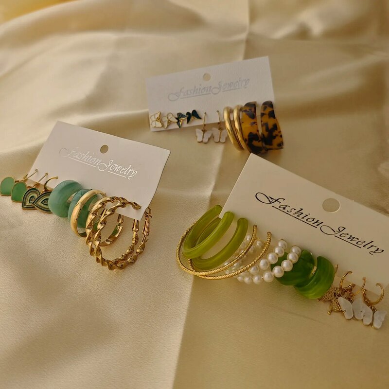 Набор золотых геометрических женских серег в стиле ретро, модные круглые серьги с жемчугом