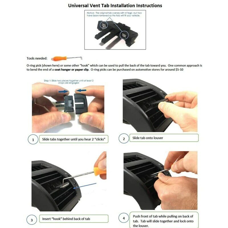 Klip Tab Outlet Ventilasi Udara Kiri/Kanan Depan, Kit Perbaikan Gesper Penyesuaian Ventilasi AC untuk Toyota Corolla
