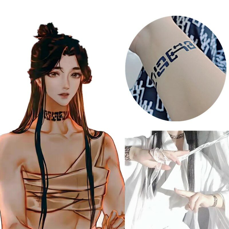 Etiqueta engomada del tatuaje del personaje de Cosplay del Anime Tian Guan Ci Fu Hua Cheng Xie Lian, accesorios temporales impermeables para adultos, Unisex