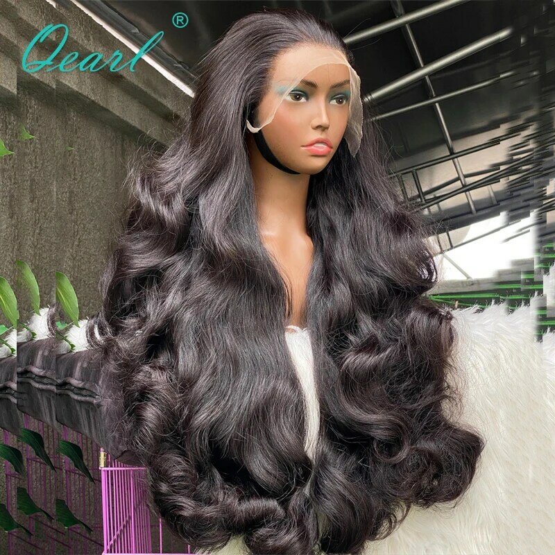 Qearl-ondulado laço frontal peruca para mulheres, peruca, 100% cabelo humano real, densidade grossa, 32 ", ondulado, 13x4, Top venda, novo