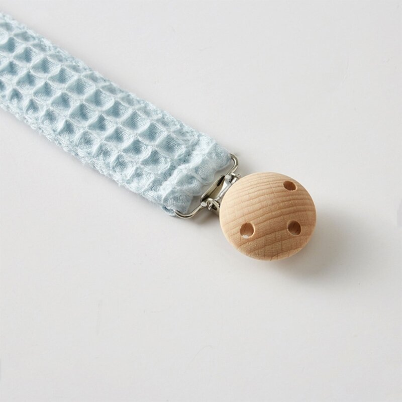 Cadena para chupete bebé tela algodón con soporte para mordedor con Clip madera haya para bebés