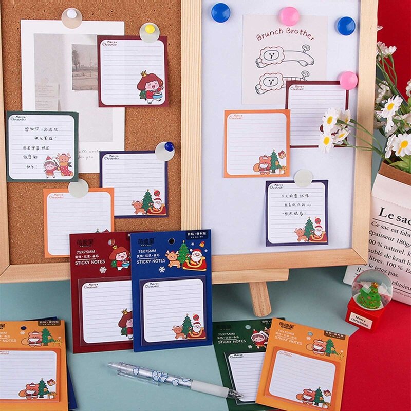 10 Stück Cartoon-Haftnotizpapiere, Mini-Weihnachtsnotizen, selbstklebender Taschen-Schreibblock, Erinnerung auf Kühlschrank,