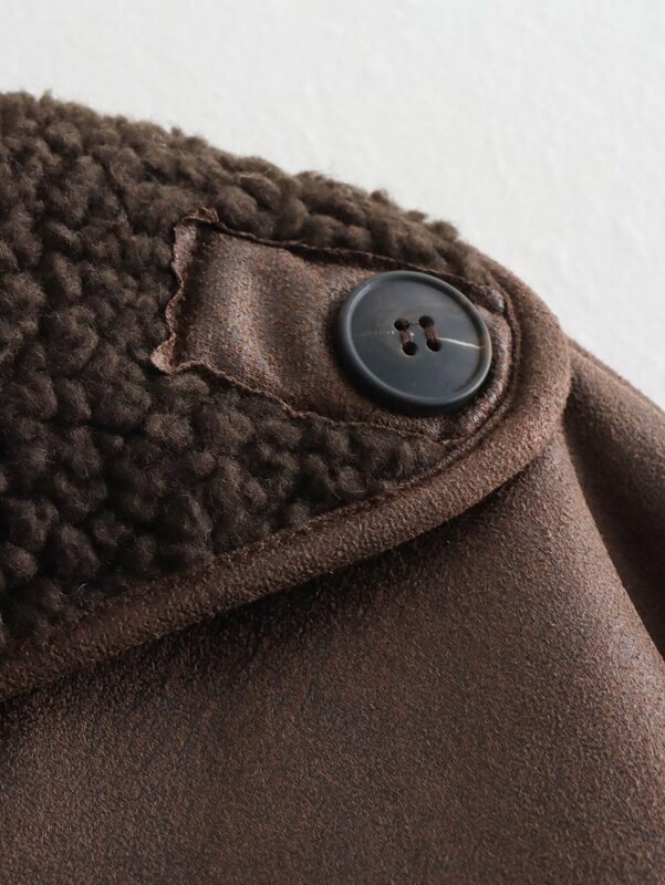 Vintage Frauen dunkelbraune Kunstleder jacke 2024 Mode Frühling Herbst lässig pendeln östlichen Mantel Knopf Tasche Jacke