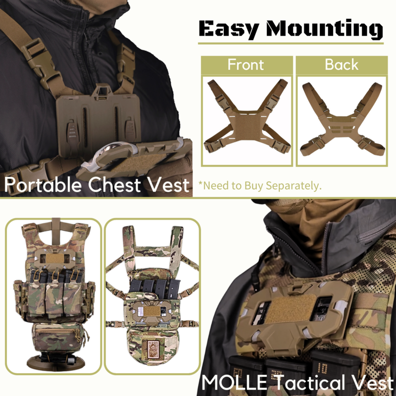 Airsoft Plate Carrier Molle Phone Carrier Outdoor Navigation Board, Quick Access Foldable Holder Tactical Vest Chest Rig Mount