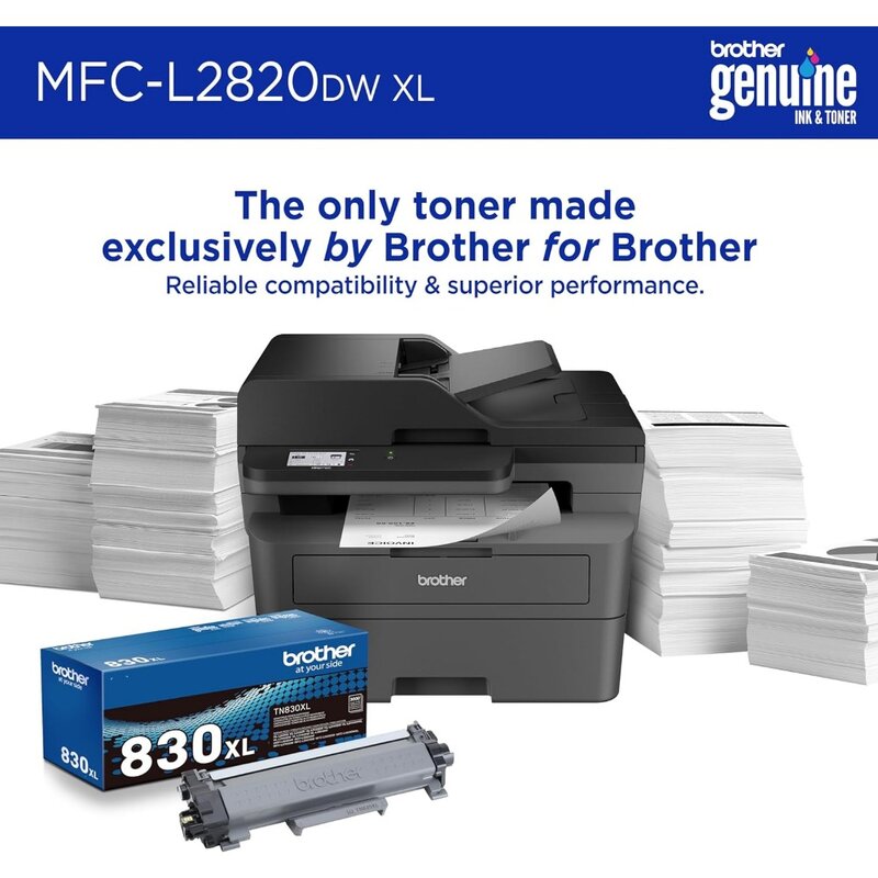 MFC-L2820DW XL Printer Laser All-in-One monokrom kompak nirkabel dengan salinan, pemindaian dan faks, dupleks, hitam & PUTIH