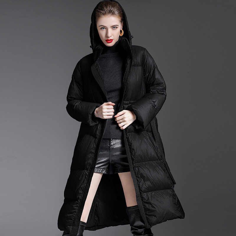 Moda inverno esqui parka esqui quente hoodies para baixo jaquetas moda à prova de vento preto casaco de inverno feminino