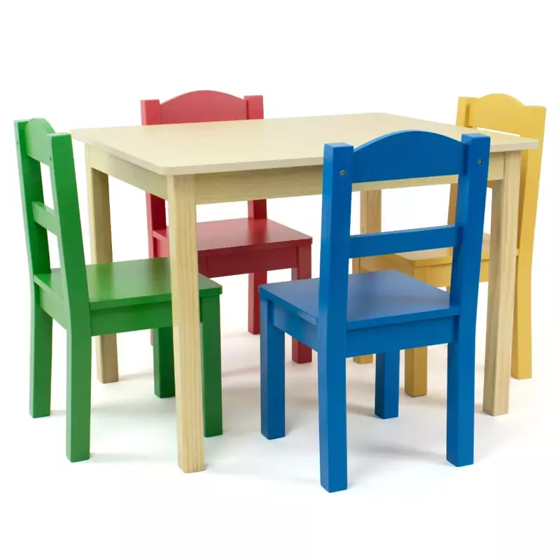 Primärer Kinder holztisch und 4 Stühle, Naturholz/Primär