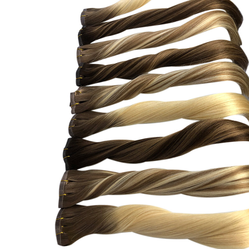 Mulus Pu klip dalam ekstensi rambut rambut manusia lurus alami rambut palsu Virgin Brasil kain ganda ekstensi untuk kepala penuh
