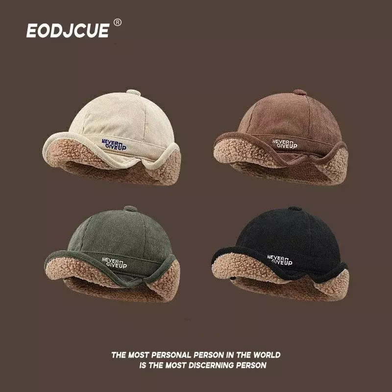 Ins Popular Lamb Wool Thickened Duckbill Bomber Hats for Men and Women Autumn and Winter Outdoor Cycling Warm Flying Caps