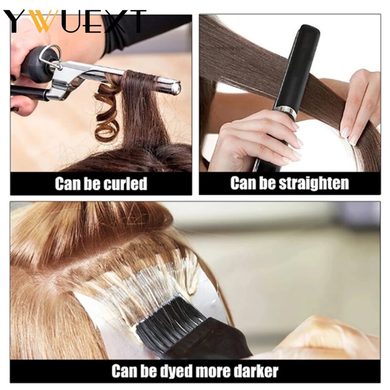 Ywuext-クリップのヘアエクステンション、本物の人間の髪の毛、自然なストレートヘアバンドル、サロン用品、110-120g、14-24インチ、セットあたり7個