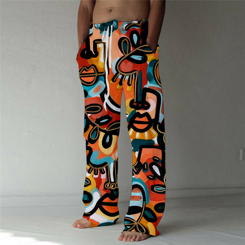 Pantalon de plage décontracté pour homme, pantalon à jambes larges, imprimé en 3D, style hawaïen, tendance de la mode abstraite, été