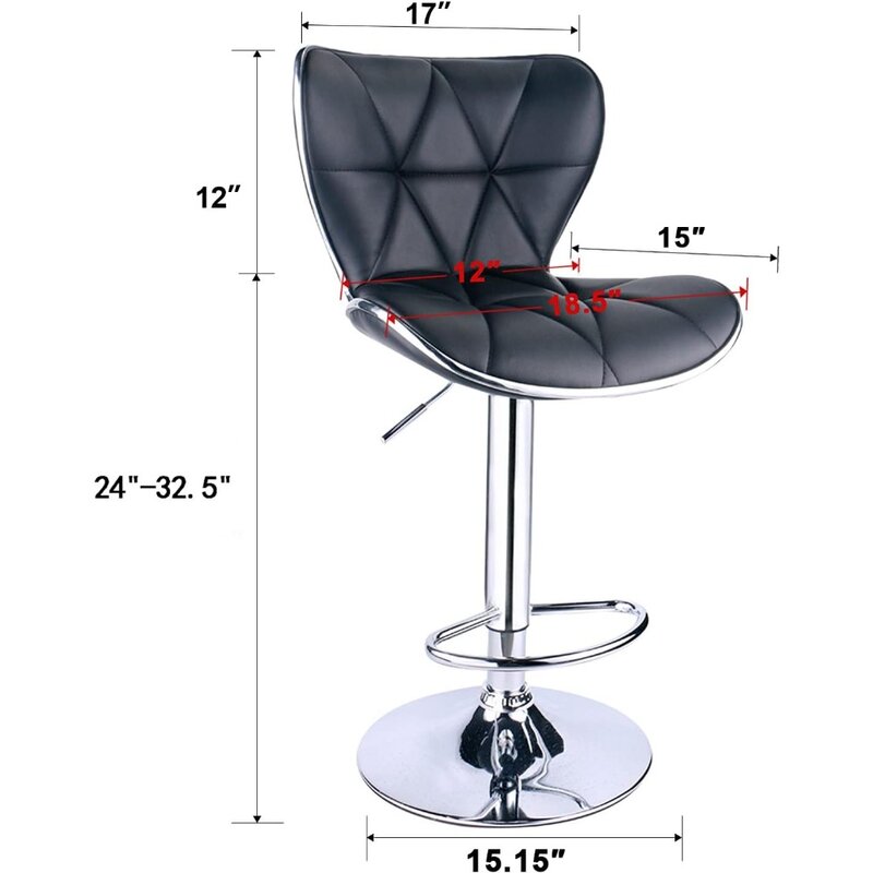 ชุด2 (สีดำ) เก้าอี้ห้องนั่งเล่นสำหรับห้องครัวบาร์ปลอกด้านหลังปรับหมุนได้เก้าอี้สตูลหนัง PU บุนวมกับเก้าอี้ด้านหลัง
