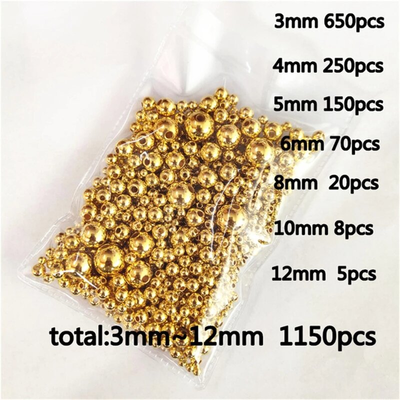3mm-12mm Gold Plated/Silver Plated Imitation Pearl Acrylic Beads Round Pearl Spaced Scattered Beads For Jewelry Making DIY