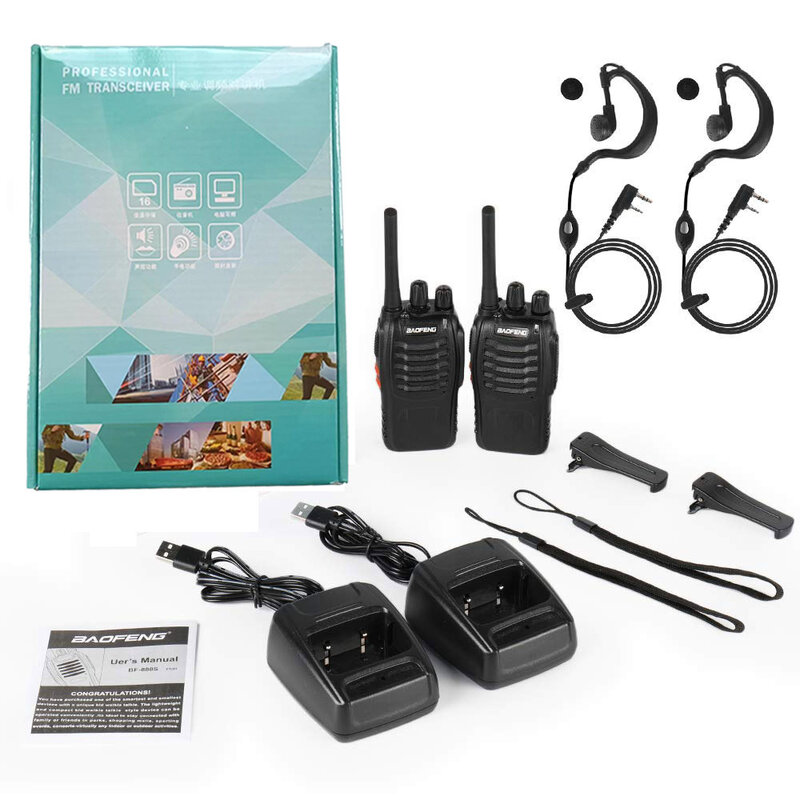 Walkie-talkie piezas con auricular, Radio bidireccional recargable FRS, VOX con carga USB LED, 2 BF-88A, versión mejorada BF-888S