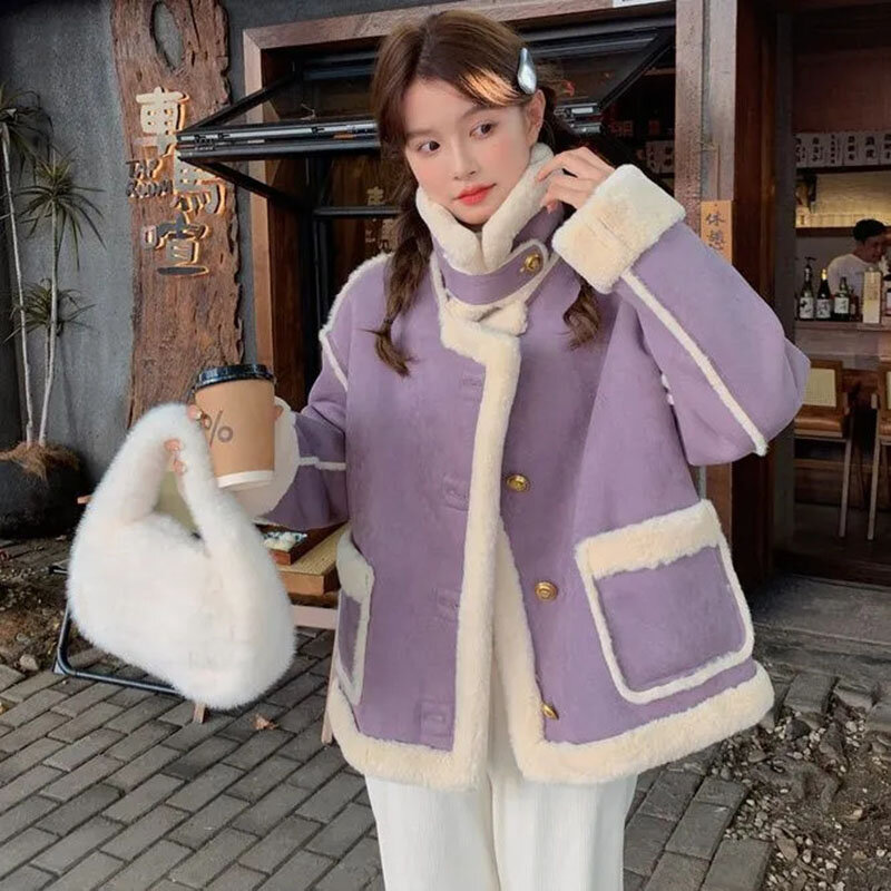Populaire Lamswollen Jas Voor Dames 2024 Winterkoreaanse Nieuwe Kleine Verdikte Korte Vacht Uit Één Stuk Winterjas Dames