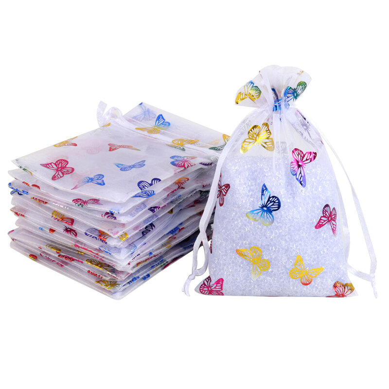 20pcs/Lot 3 Sizes Colorful Butterfly Pattern Lovely Mesh Organza Bag For Storage