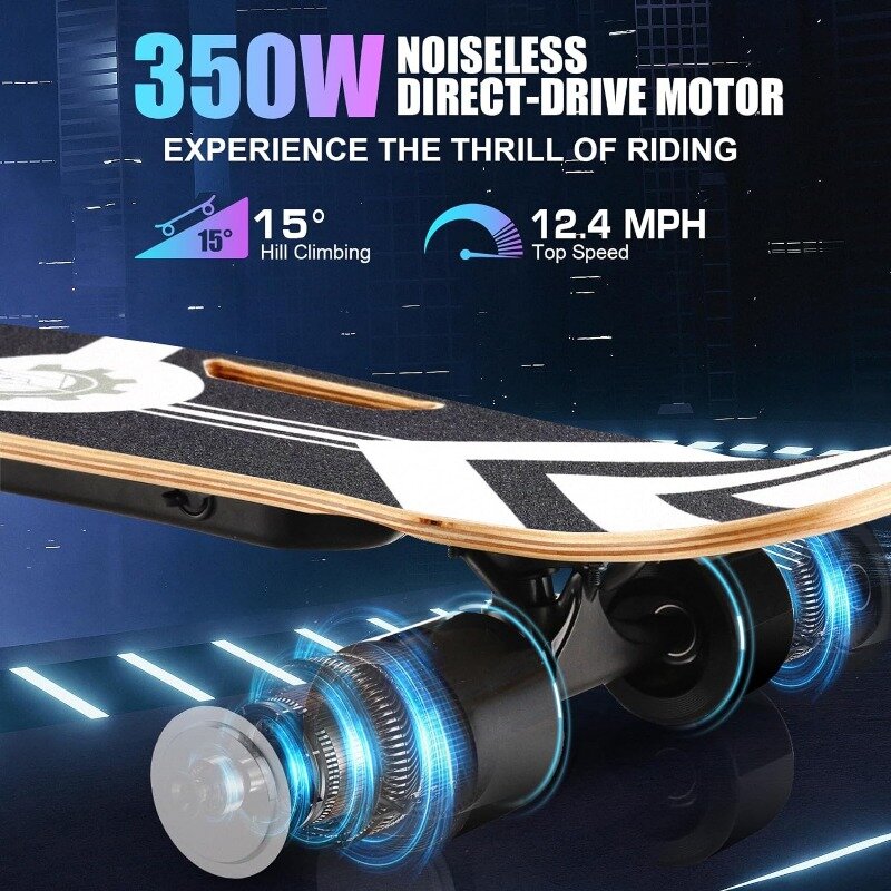Электрический скейтборд Caroma с беспроводным дистанционным управлением, Максимальный радиус действия 12,4 миль/ч, 8 миль, электрический скейтборд