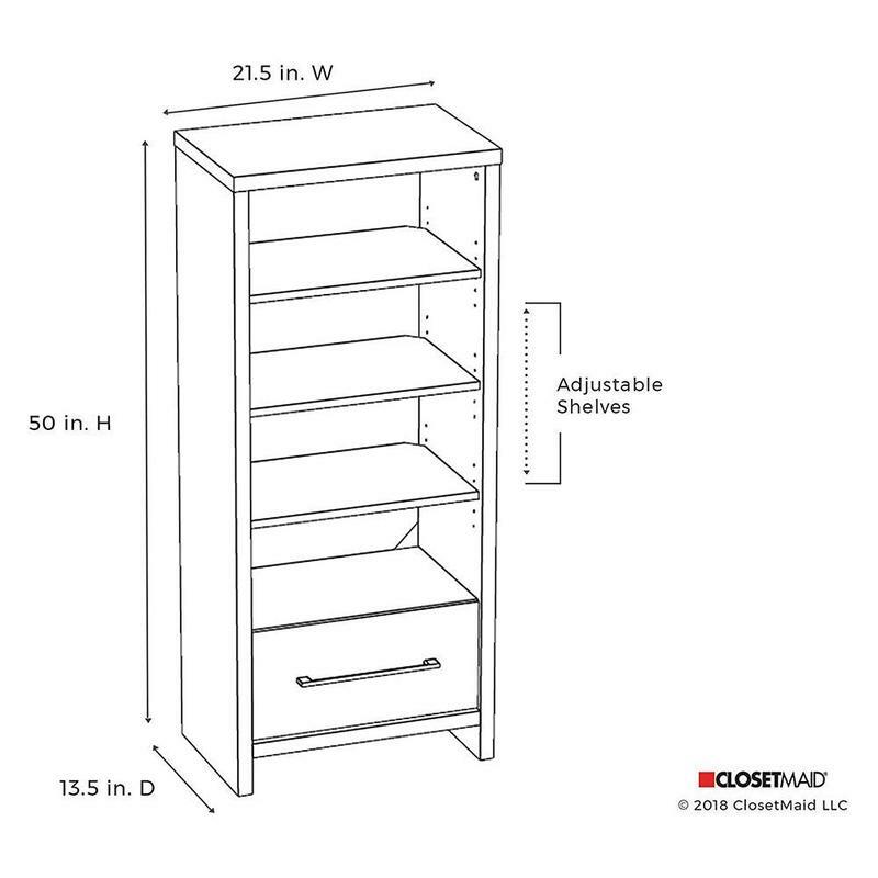ClosetMaid 165100, декоративная башня для хранения медиа, книжный шкаф с выдвижным ящиком, белый