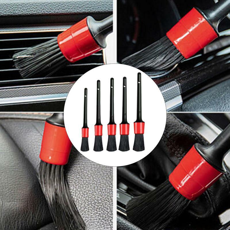 Car Detailing Brush Set 5pcs Detailing Car Clean Brush Set Soft Boars Hair Auto Interior Cleaning Detail Brushes For Tires Air