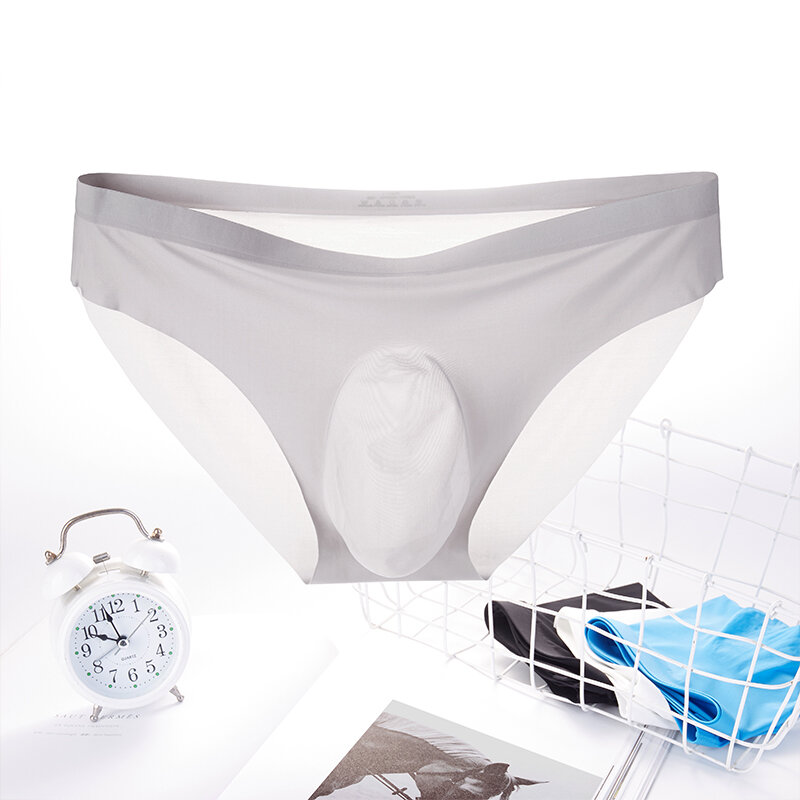 กางเกงในชายผ้าไหมน้ำแข็ง3ชิ้นกางเกงในเซ็กซี่ของผู้ชายกางเกงในแบบบางโปร่งใสระบายอากาศได้ดี