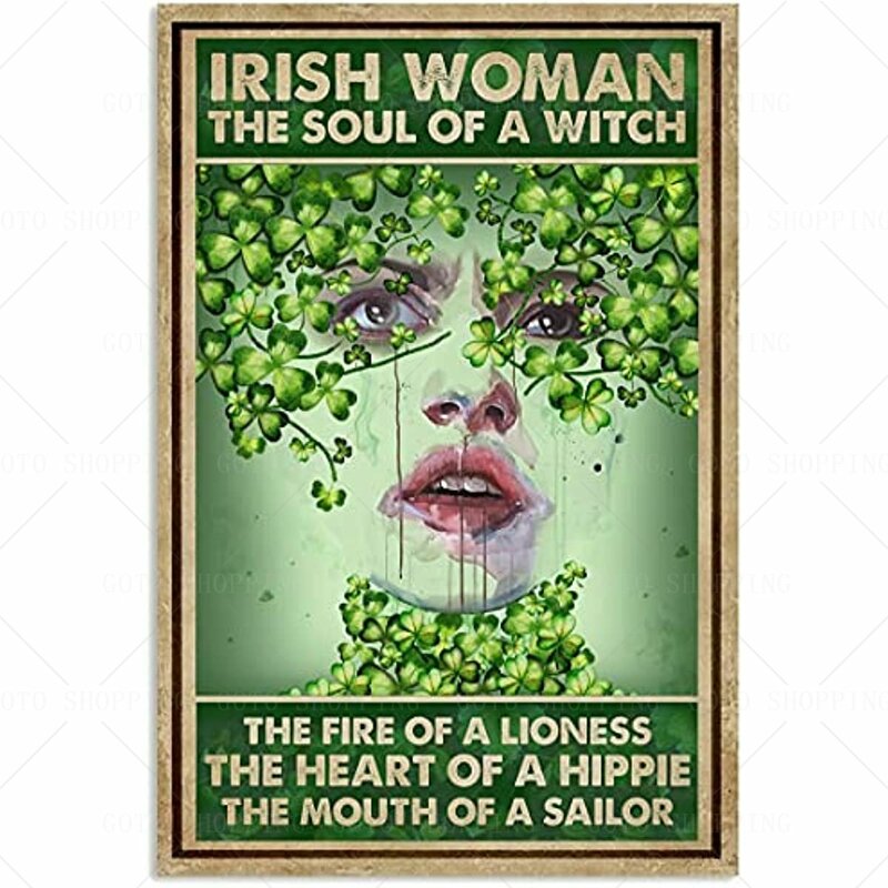 Metal Tin Retro Sign Irish Woman The Heart of Hippie Country Home Decor for Home, Living Room, Kitchen,Bathroom Decoration