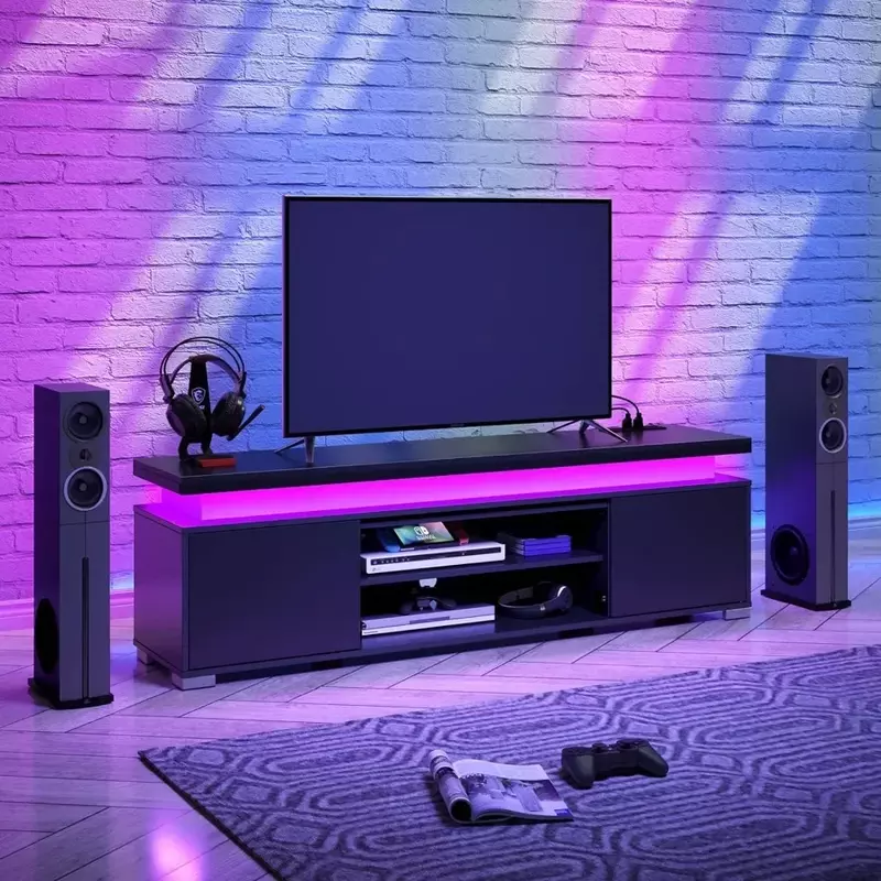 TV Stand with Power Outlet & LED Lights, Modern Entertainment Center for 32-65 Inchs TVs, TV Table, Gaming LED TV Media stand