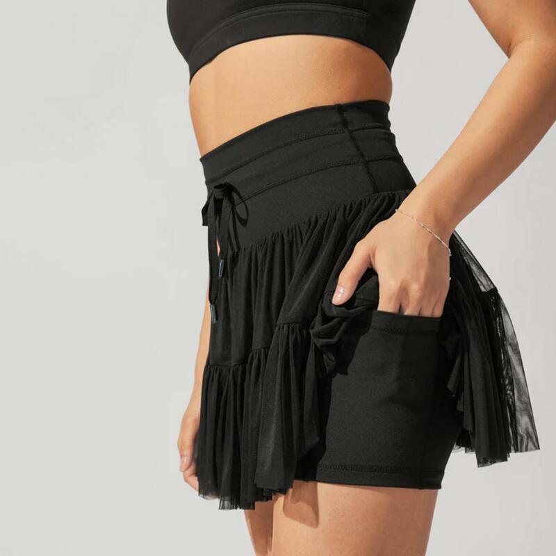 Pleated Skort with Drawstring Waist Women High-waisted Pleated Skirt Elegant Women's Pleated Skort with for Anti-exposure
