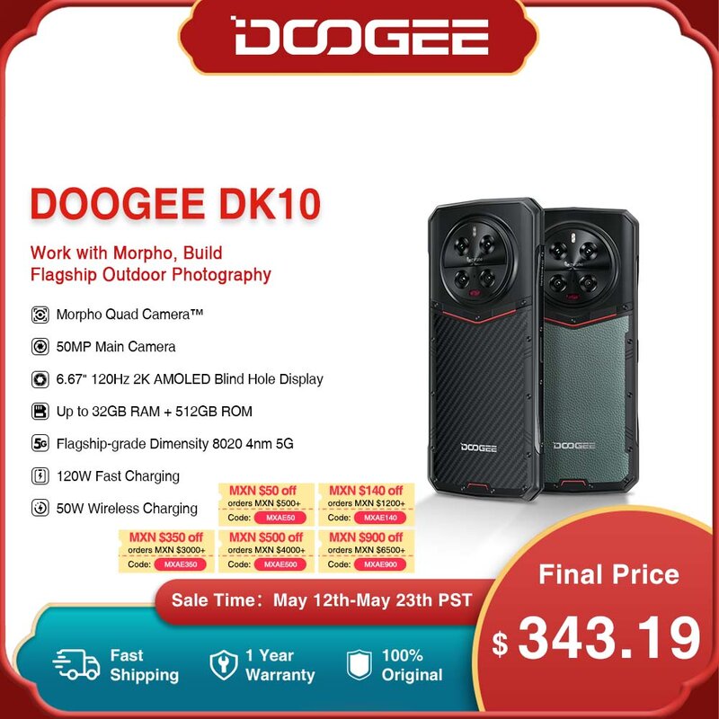 DOOGEE DK 10 Morpho Quad Camera™ Dimensity 8020 5G 6.67" 120Hz 2.5K AMOLED Display 120W Fast Charge 12+20GB RAM 512GB ROM