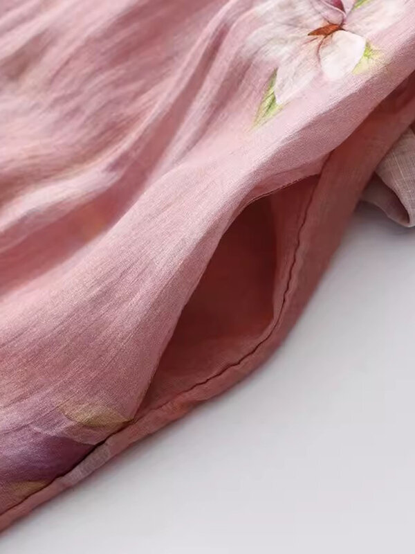 Женское элегантное платье-рубашка средней длины, однобортное платье-Ципао с воротником-стойкой и рукавом до локтя, лето 2024