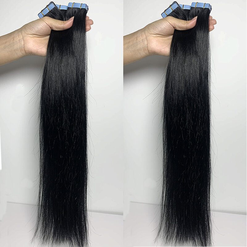 Extensiones de cabello humano con cinta recta, extensiones de cabello Natural 1B 100% Remy, trama de piel, pegamento adhesivo para salón, alta calidad