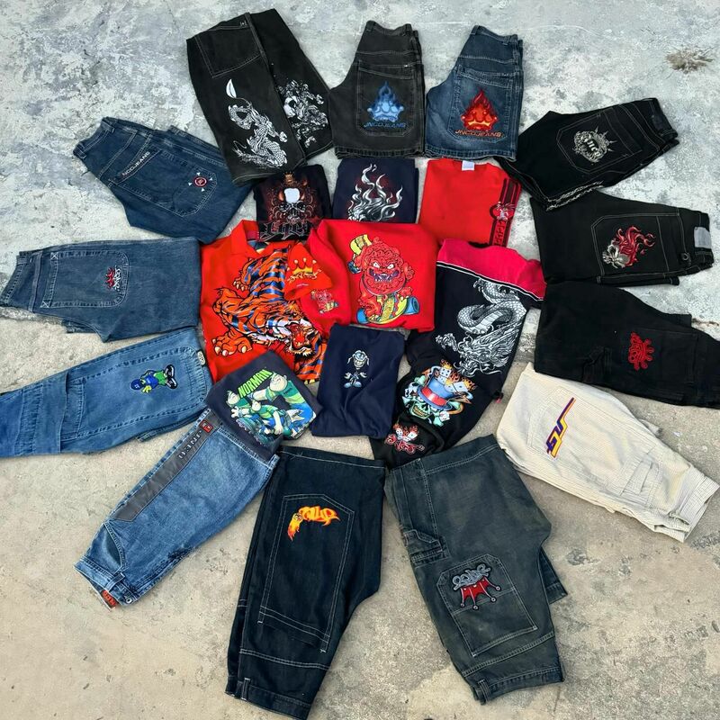 Harajuku Geborduurde Hiphop Jnco Y 2K Baggy Jeans Heren Hoge Kwaliteit Jeans Vintage Streetwear Goth Heren Dames Casual Wijde Pijpen Jeans