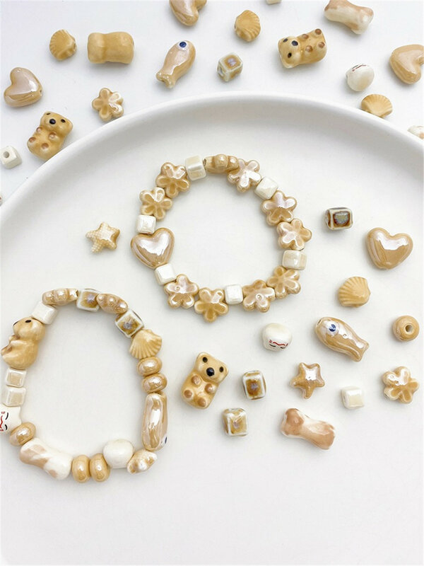 Indah manik-manik keramik cinta kucing manik-manik Diy tenunan tangan gelang kalung bahan manik-manik L463
