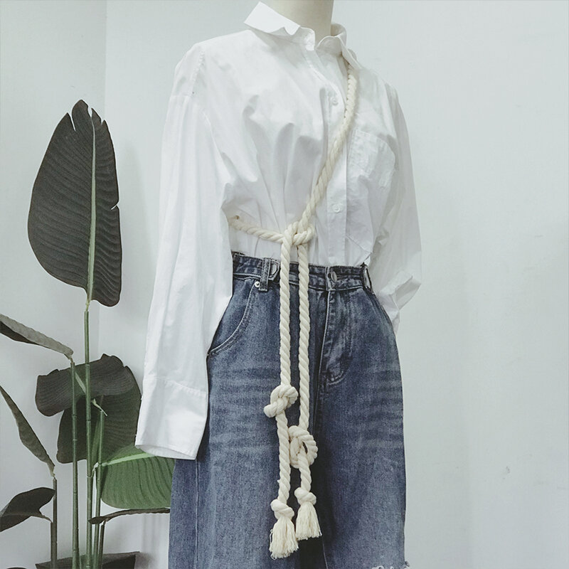 Unissex corda de cânhamo cinto borla cinto trançado do vintage para as mulheres vestidos decoração cintura corrente all-match fina corda de cintura