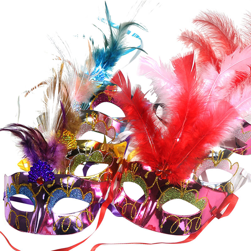 Разноцветная светодиодная маска с перьями для Хэллоуина, оптоволоконная маска с искусственными перьями для выпускного вечера, аксессуары для украшения, светящаяся фотомаска