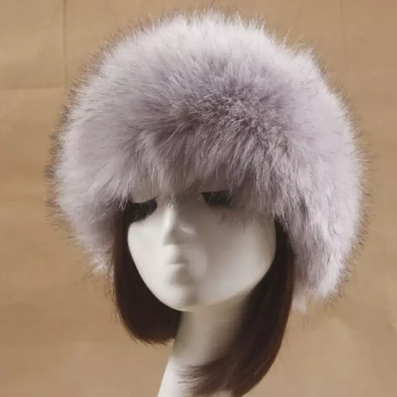 Zimowa gruba futrzana opaska do włosów puszyste rosyjskie sztuczne futro 2024 kobiety dziewczyna futrzana opaska na głowę kapelusz zimowe zewnętrzne ocieplacze na uszy czapki narciarskie