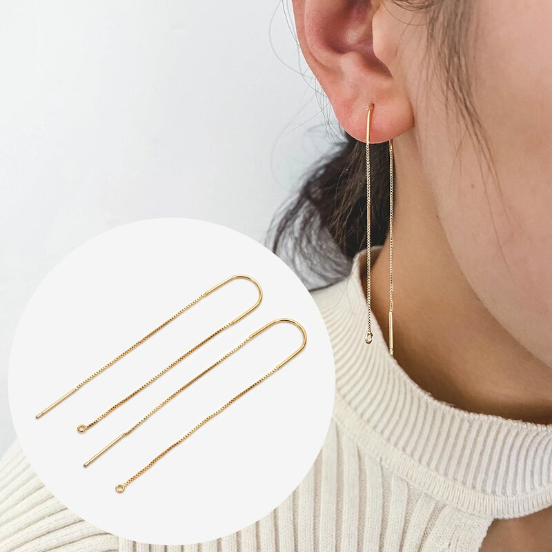 Pendientes enhebradores de oreja dorados de 10 piezas, enhebrador de oreja con anillo de salto, cadena de caja para accesorios de fabricación de joyas DIY (GB-2150-1)