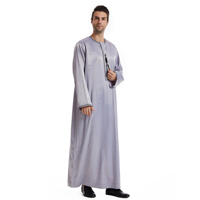 Abaya com zíper frontal para homens, roupas islâmicas muçulmanas, Jubba Thobe solto, caftan maxi vestes, vestido Arábia do Paquistão, novo