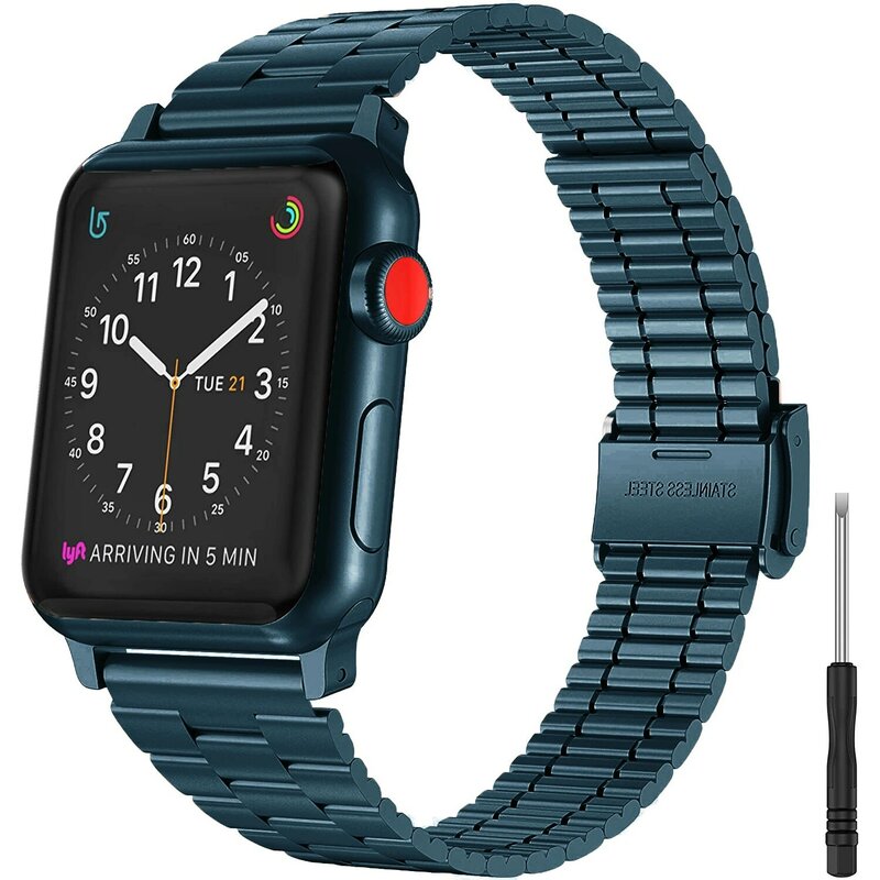 สำหรับ Apple นาฬิกา Series 8 7 6 5 4 3 2 Slim สาย40มม.44มม.42มม.สร้อยข้อมือสแตนเลสสีดำสายคล้องคอสำหรับ IWatch