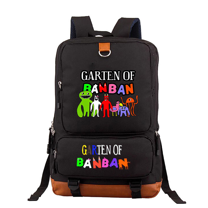 Garten Of Banban bolsa de viaje para exteriores, mochila negra con estampado de dibujos animados, bolsa escolar para estudiantes adolescentes, mochila informal para niños