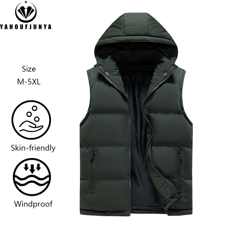 New Men Spring Sleeveless Outdoors Casual Detachable Hooded Vest Men Solid Color Windproof High-Quality Design Fashion Vest Male