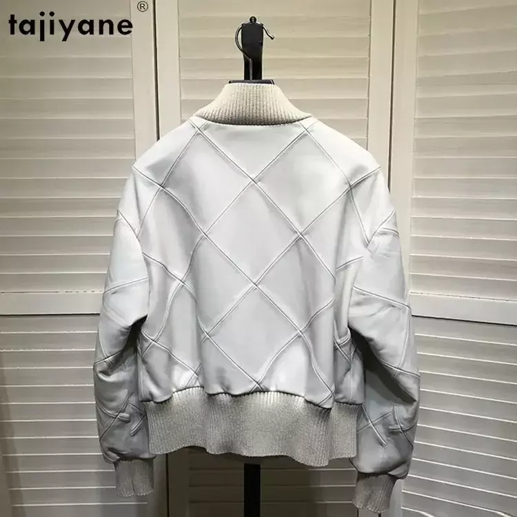 Tajiyane 여성용 진짜 양가죽 재킷, 2023 짧은 캐주얼 야구 코트, 진짜 가죽 재킷, 여성 코트, 신상