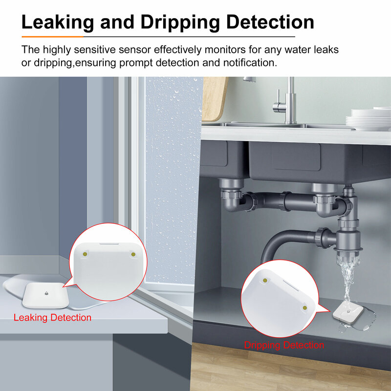 GIRIER Tuya ZigBee Water Leak Sensor Smart Leakage Detector Alarm for Smart Home Security IP66 Waterproof Support Home Assistant