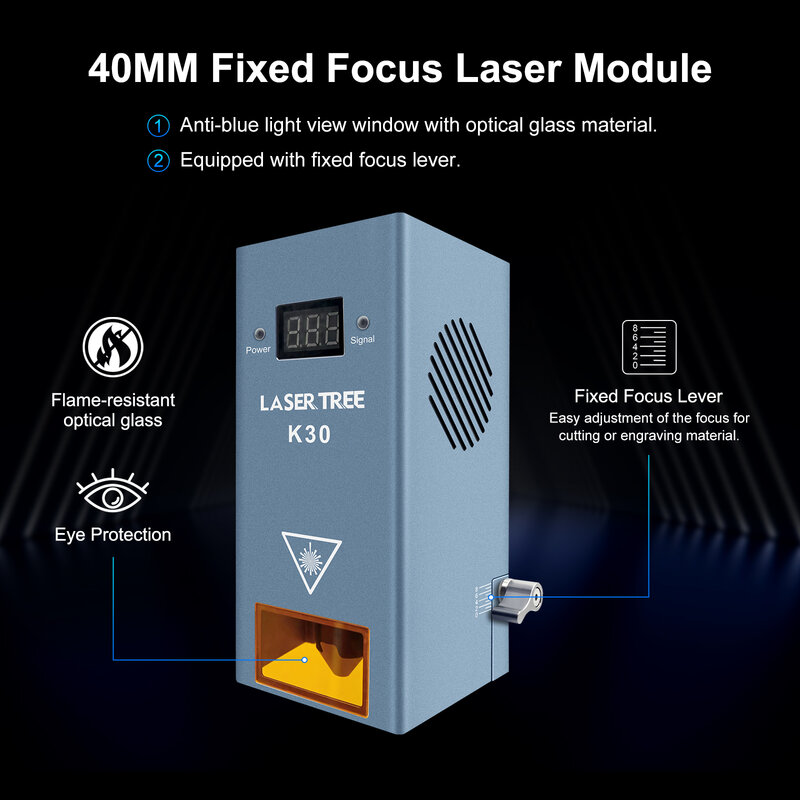 LASER TREE-Módulo Laser de Potência Óptica, Air Assist, 6 Diodos, Luz Azul TTL, Cabeça para Gravador CNC, Ferramentas de Corte, 30W, K30