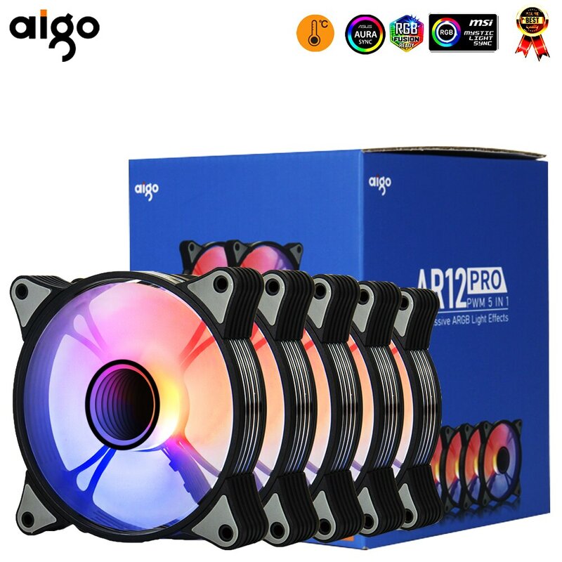 Aigo-Ventilateur de boîtier d'ordinateur AR12PRO, 120mm, RVB, 4 broches, PWM, CPU, refroidissement, 3 broches, 5V, espace illimité Argb, 12cm