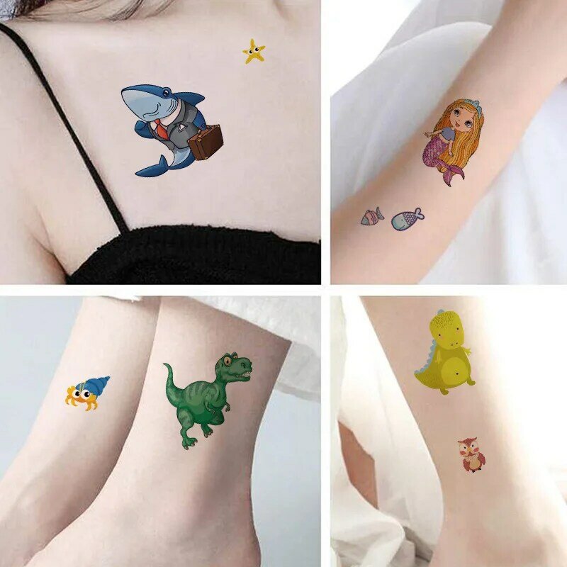 10แพ็ค Fake Tattoo สติกเกอร์รอยสักชั่วคราวเด็กแขน DIY Body Art การ์ตูนคอลเลกชันเมอร์เมดยูนิคอร์นสัตว์