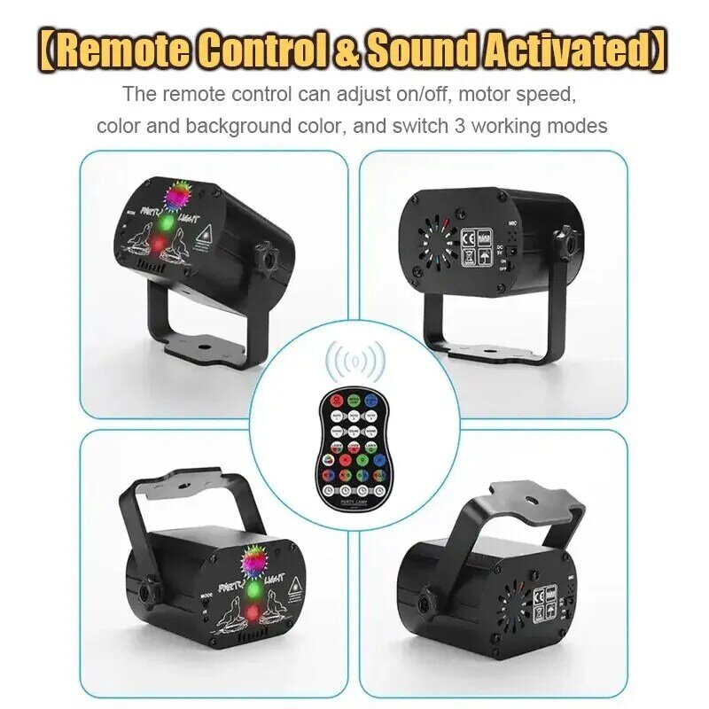 Mini RGB Laser Projector Stage Light DJ Disco LED Lamp USB Rechargeable UV Sound Strobe Stage Effect Wedding Xmas Holiday Party