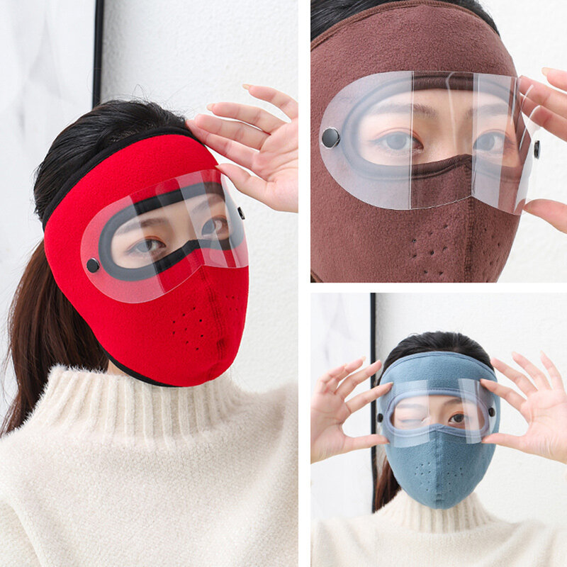 Unisex Balaclava Autumn Winter Face Cover With Clear Goggles Windproof Fleece Lined Cover For Men Women 360° Full-coverage Mask