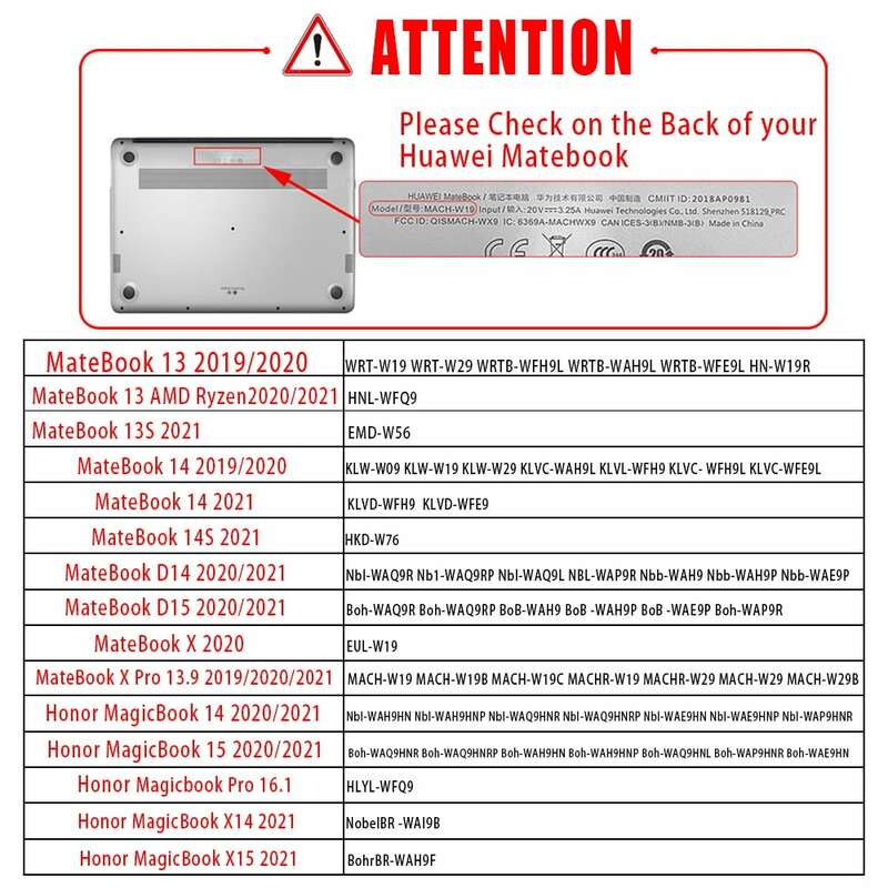 Etui na laptopa dla Huawei MateBook D14/D15/13/14 MateBook X 2020/X Pro 13.9/Honor MagicBook 14/15/Pro 16.1 + pokrywa klawiatury